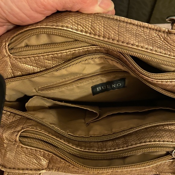Bueno bronze metallic handbag with 10 pockets & 9 zippers & 8 long zipper pulls - Picture 4 of 16